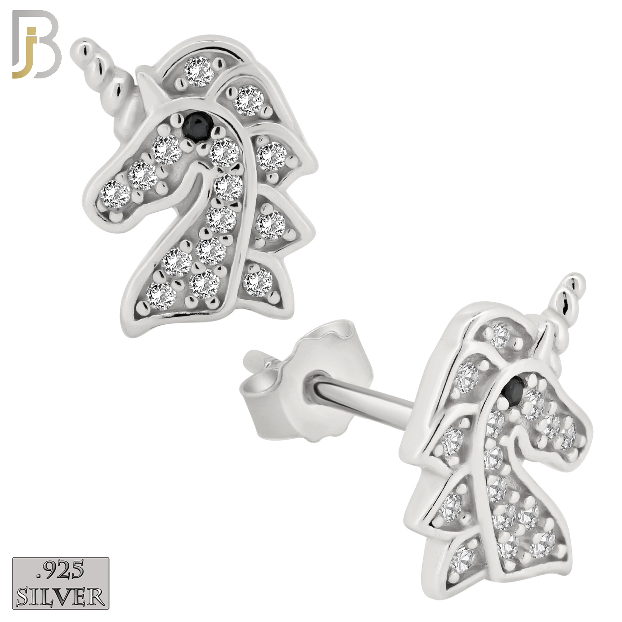925-ES263 - .925 Sterling Silver Unicorn with Zircon Design Earrings Stud image 1