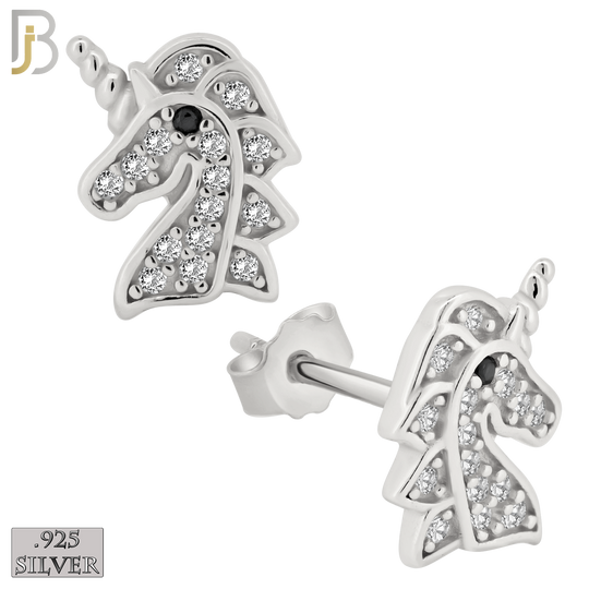 925-ES263 - .925 Sterling Silver Unicorn with Zircon Design Earrings Stud image 1