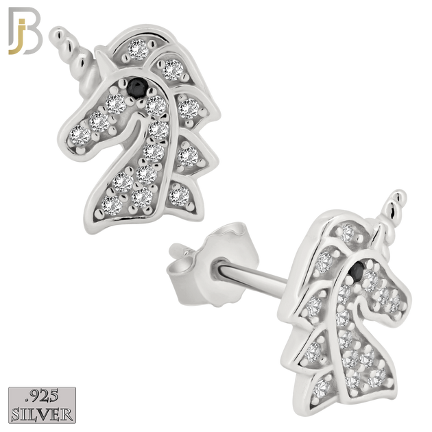 925-ES263 - .925 Sterling Silver Unicorn with Zircon Design Earrings Stud image 1
