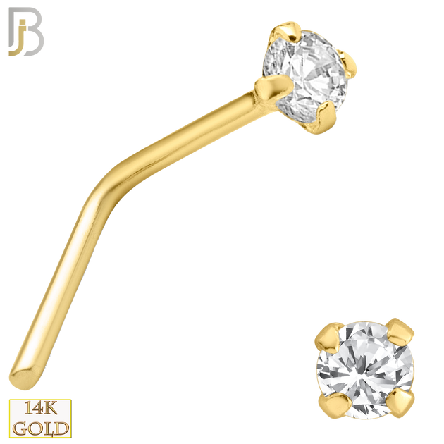 14-NR10DY - 22g Thickness 14k Solid Yellow Gold Prong Setting  Round Si1 Diamond L-Shape - 1.5mm image