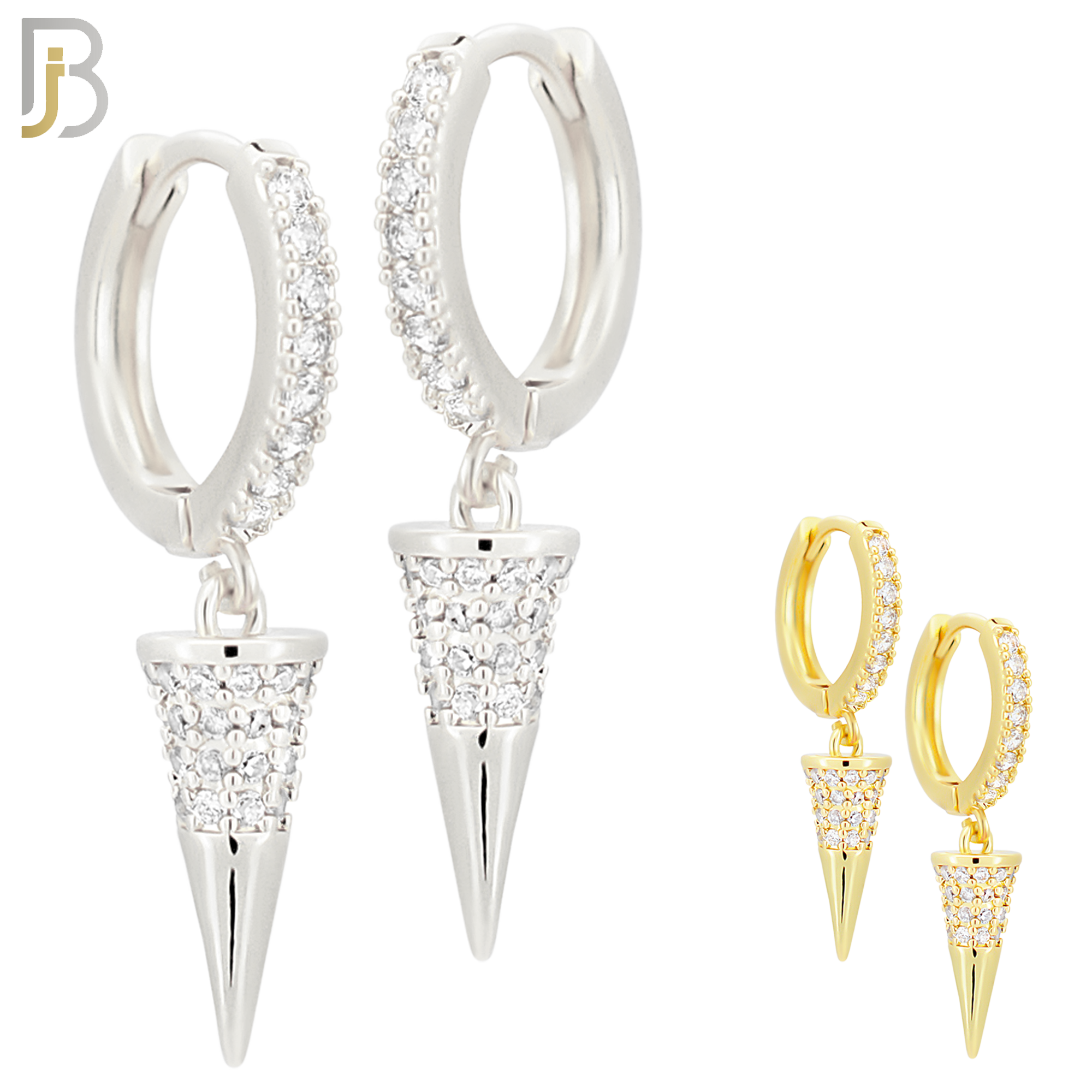 ES103 - 316L Stainless Steel Dangling Cone with Zircon Huggies Clip On image 0