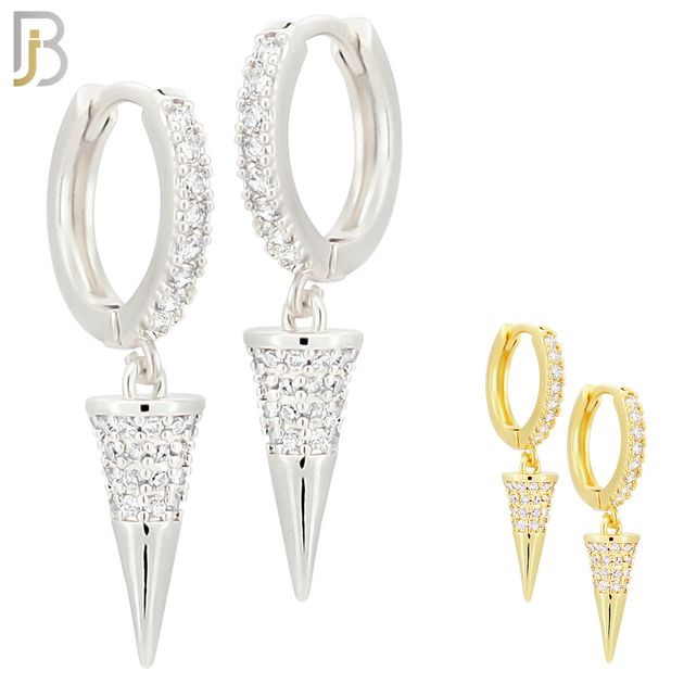 ES103 - 316L Stainless Steel Dangling Cone with Zircon Huggies Clip On image 0
