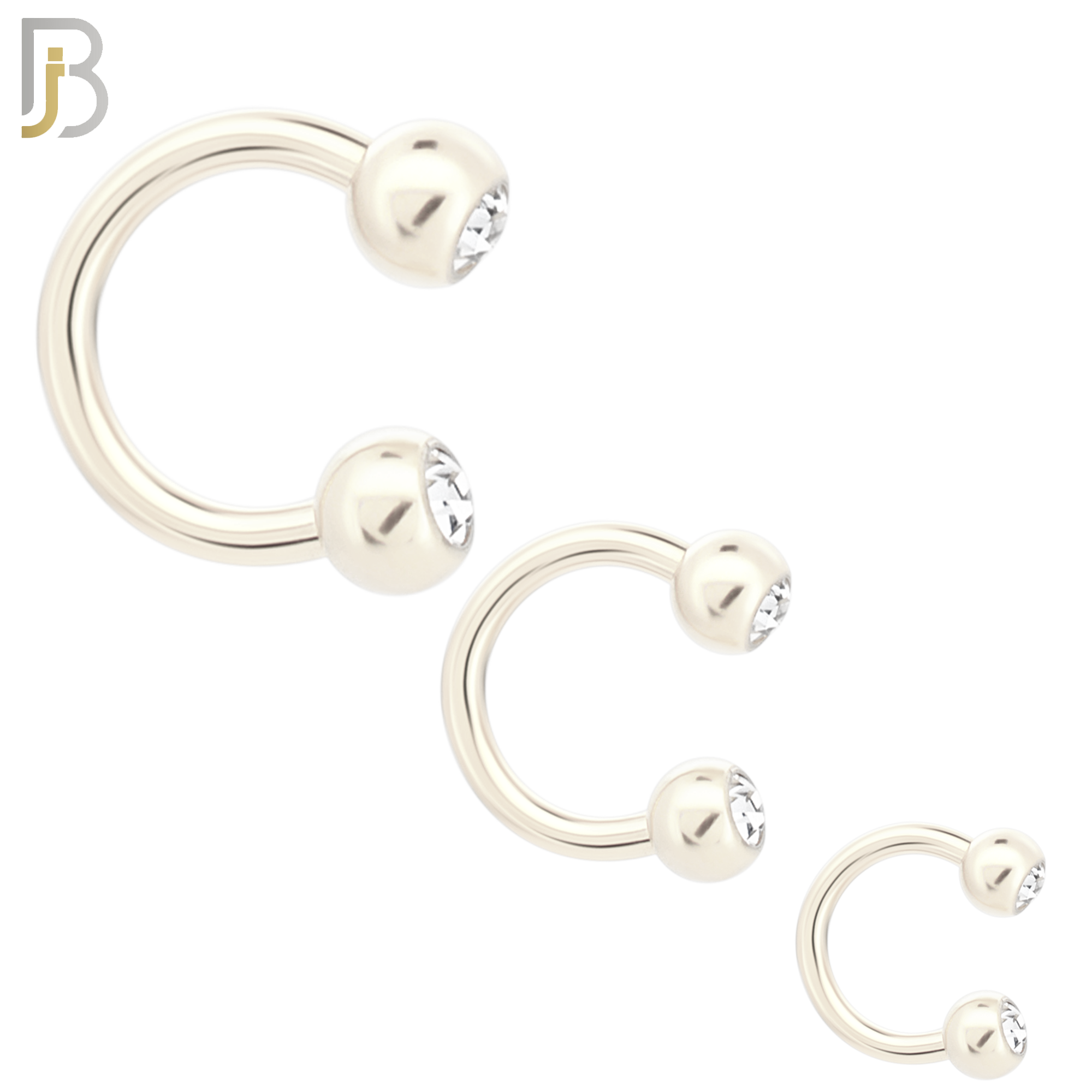 HS05S - 316L Surgical Steel Horseshoe with Double Gem Screw Ball External Threaded (PACK OF 6) image 0