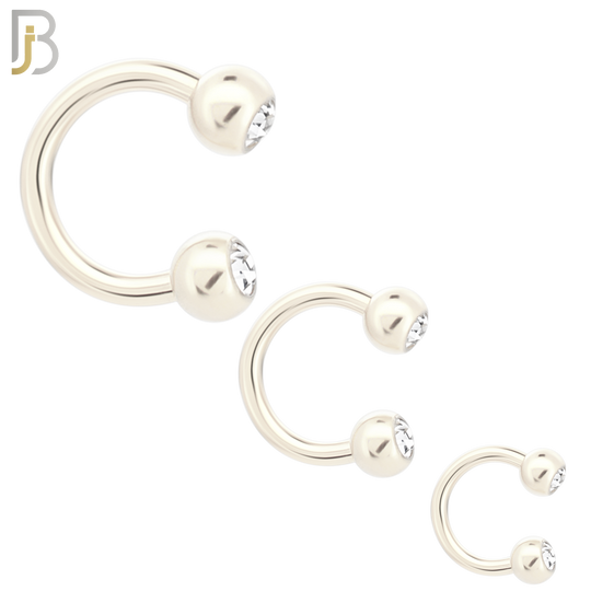HS05S - 316L Surgical Steel Horseshoe with Double Gem Screw Ball External Threaded (PACK OF 6) image 0