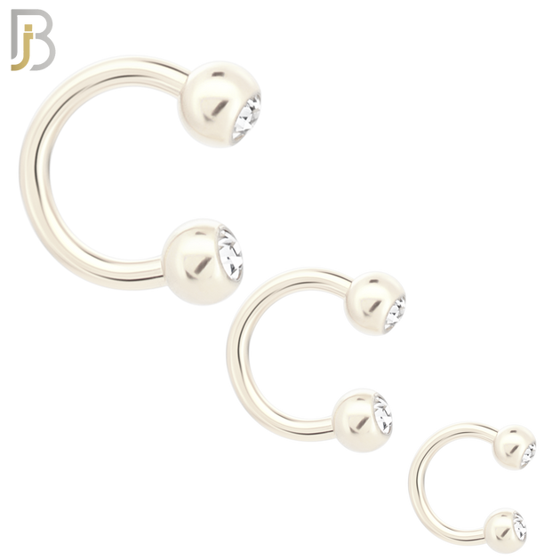 HS05S - 316L Surgical Steel Horseshoe with Double Gem Screw Ball External Threaded (PACK OF 6) image 0