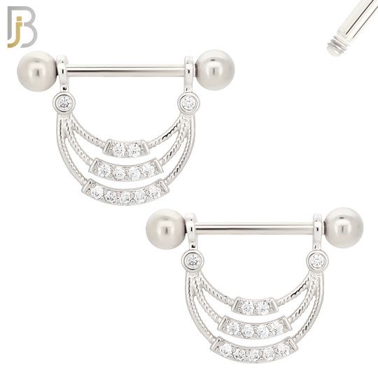 NP27 - 316L Surgical Steel Screw Bar with 3 Layer Curve with Zircon Design Pair image 1