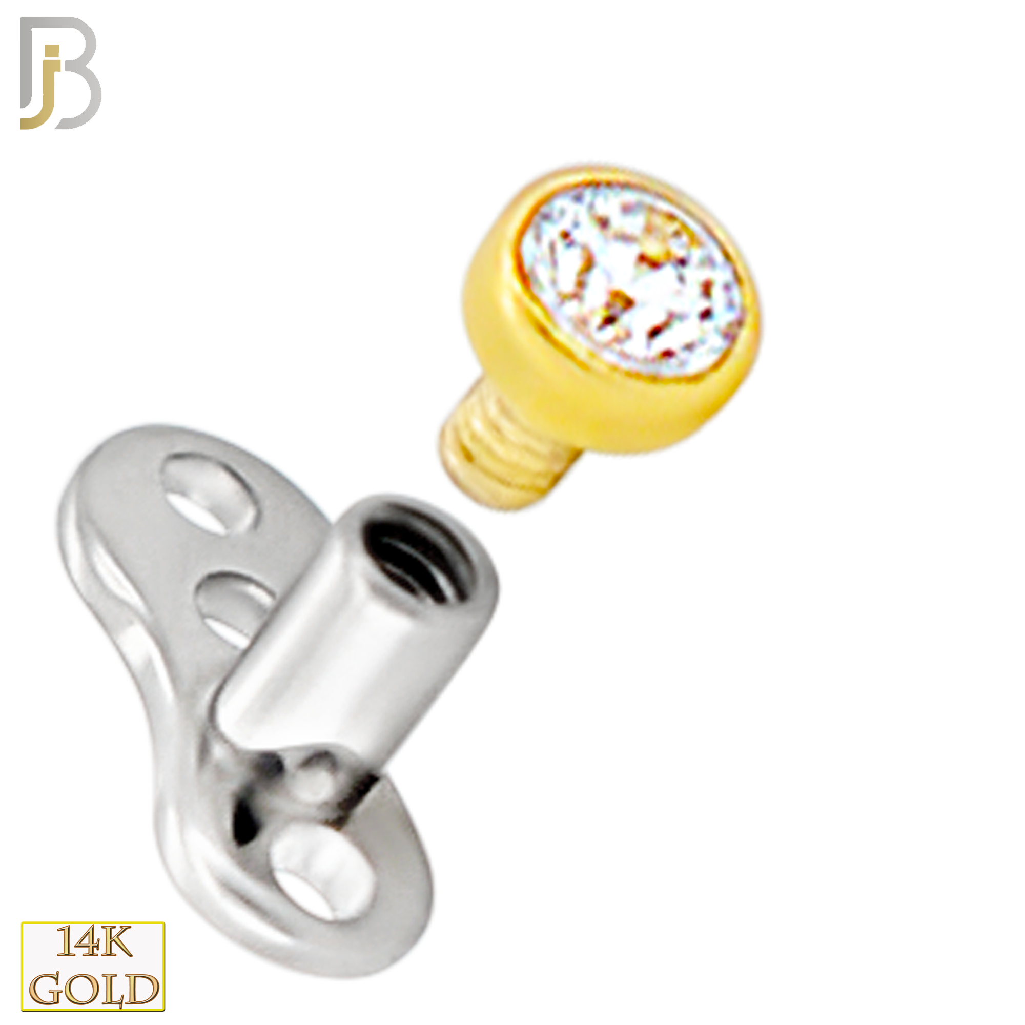 14-G23-DM03 - 14k Titanium Anchor with 14k Gold Top Bezel Set Clear Cubic Zirconia Dermal - Internally Threaded image 1