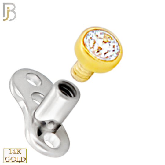 14-G23-DM03 - 14k Titanium Anchor with 14k Gold Top Bezel Set Clear Cubic Zirconia Dermal - Internally Threaded image 1