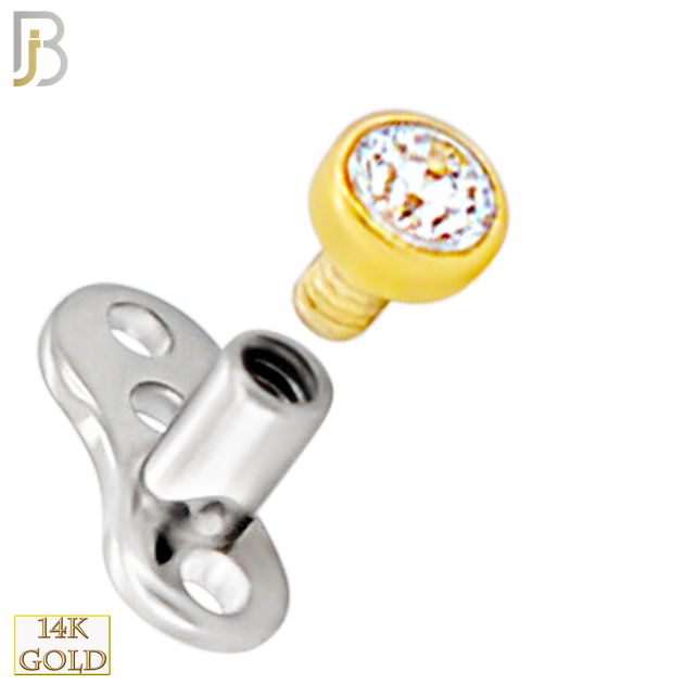 14-G23-DM03 - 14k Titanium Anchor with 14k Gold Top Bezel Set Clear Cubic Zirconia Dermal - Internally Threaded image 1
