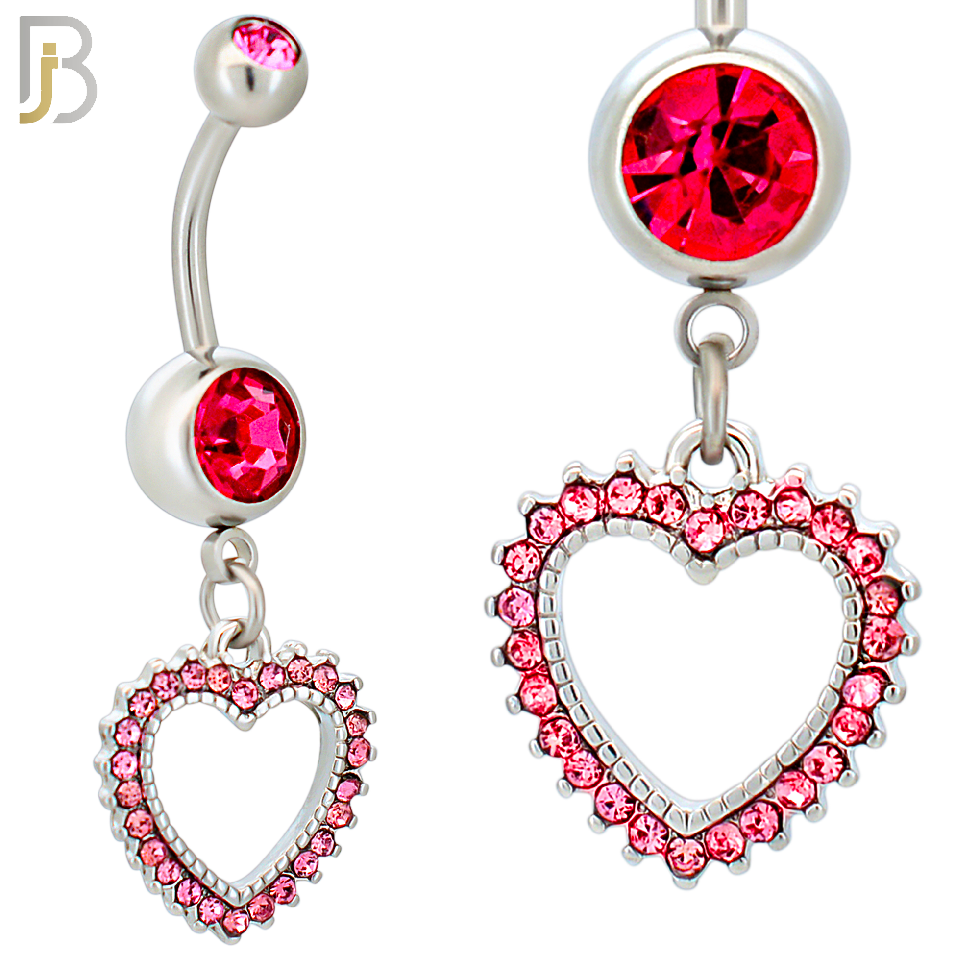 N027  - 316L Stainless Steel Dangling Hollow Spikey Heart with Zircon Design Belly Ring with 4mm Screw Ball image 1