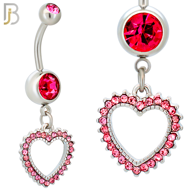 N027  - 316L Stainless Steel Dangling Hollow Spikey Heart with Zircon Design Belly Ring with 4mm Screw Ball image 1