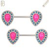 NP11 - 316L Surgical Steel Screw Teardrop Opal with Oval Enamel Nipple Ring Piercing image