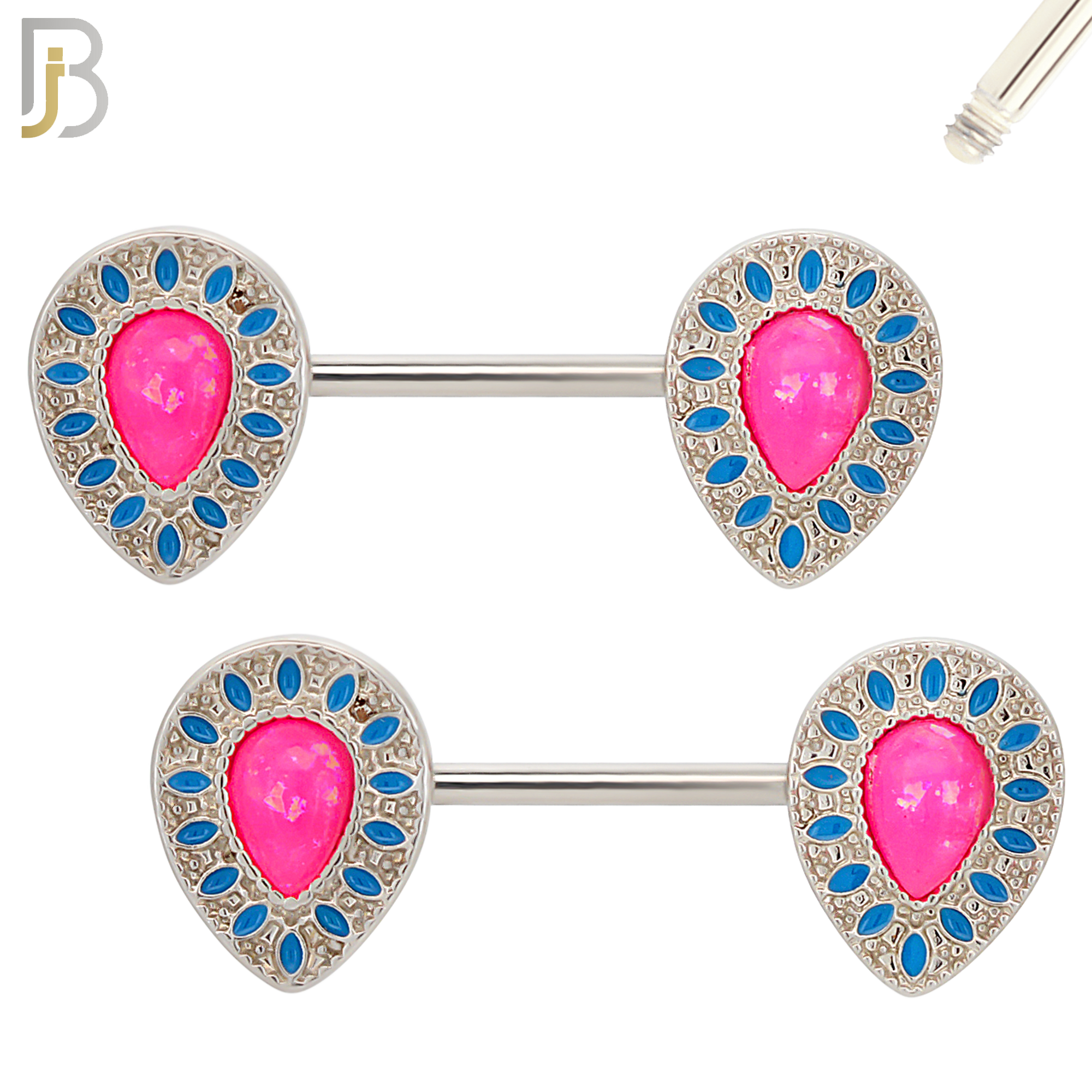 NP11 - 316L Surgical Steel Screw Teardrop Opal with Oval Enamel Nipple Ring Piercing image