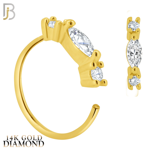 14-CT114D- 14K Solid Gold Hoops with GH / VS1 Natural Diamonds Marquise Shaped and 2 Round Side Stones image 0