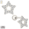925-ES212 - Screw Ball Back - .925 Sterling Silver Star Earring Stud with Clear Zircon Design image 1