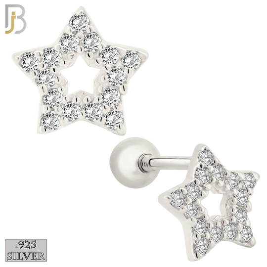 925-ES212 - Screw Ball Back - .925 Sterling Silver Star Earring Stud with Clear Zircon Design image 1