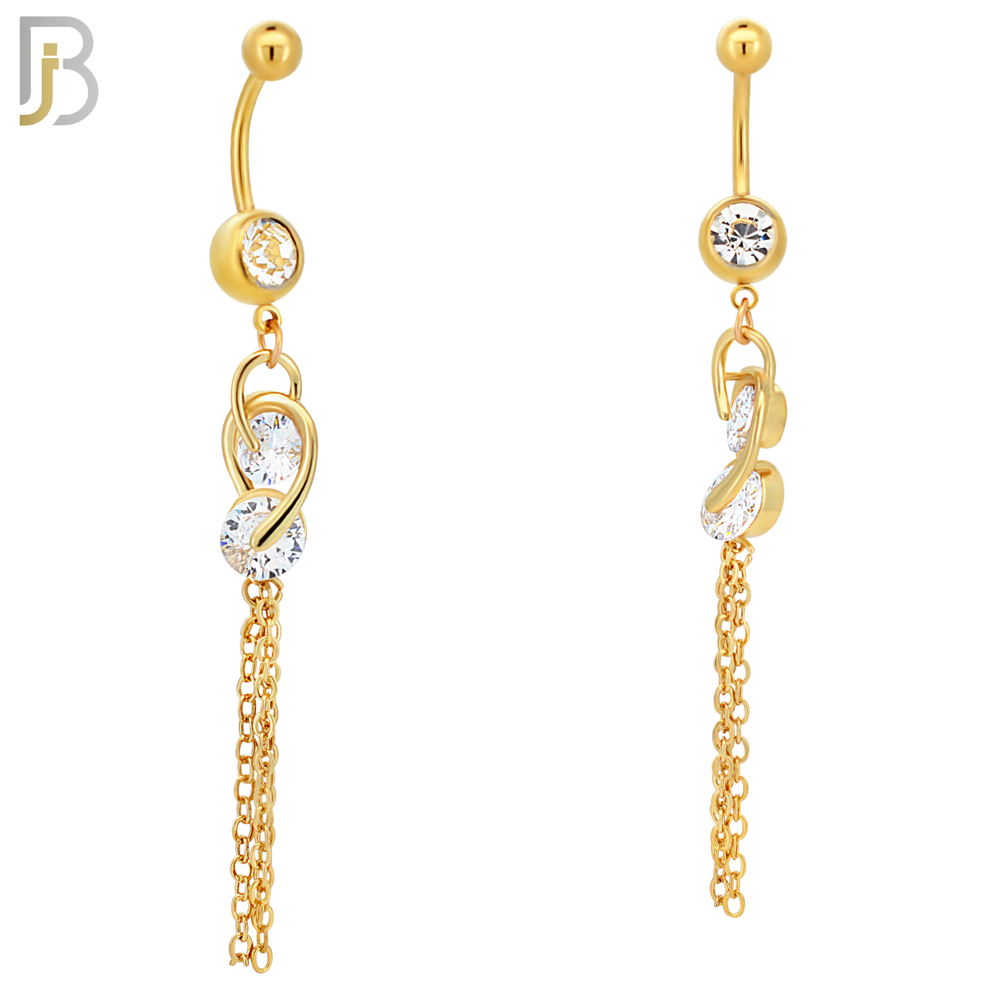 N0112  - 316L Stainless Steel Dangling Double CZ Chain Drop Belly Ring image 2