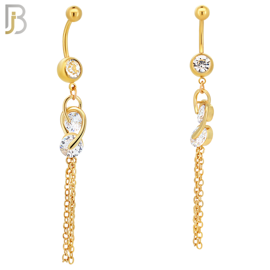 N0112  - 316L Stainless Steel Dangling Double CZ Chain Drop Belly Ring image 2