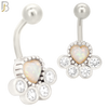 NB32 - 316L Stainless Steel Paw Print Opalite/Zircon Banana Belly Navel Ring image 2
