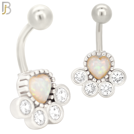 NB32 - 316L Stainless Steel Paw Print Opalite/Zircon Banana Belly Navel Ring image 2