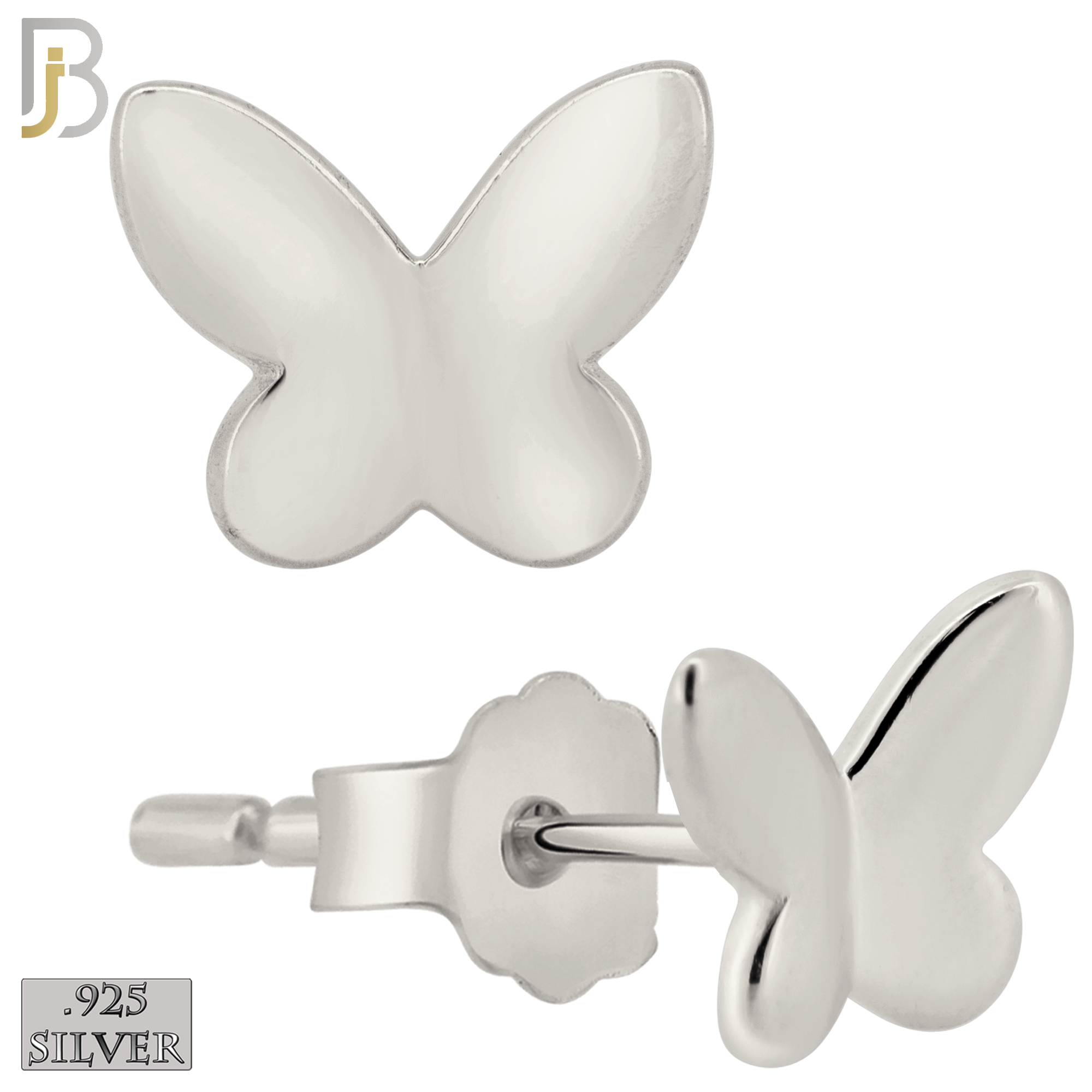 925-ES315 - Push Back - .925 Sterling Silver Plain Butterfly Stud Earrings image 1