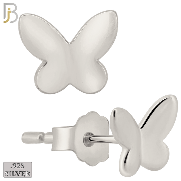 925-ES315 - Push Back - .925 Sterling Silver Plain Butterfly Stud Earrings image 1