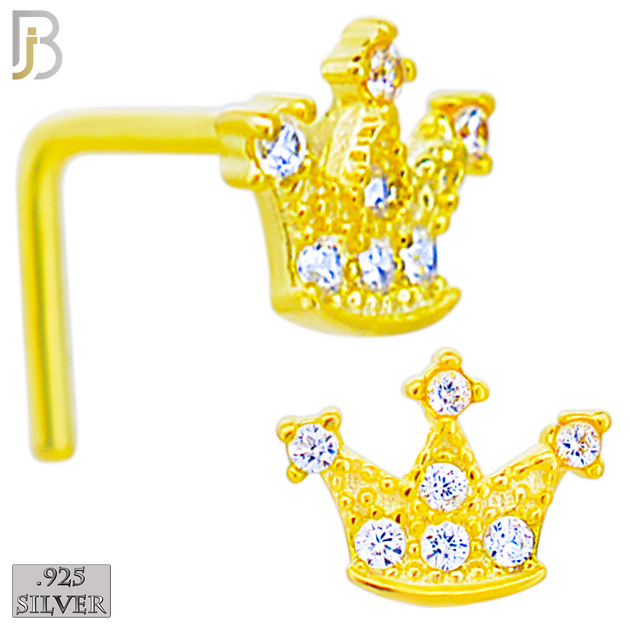 925-NR29LGSC - 925 Sterling Silver Crown CZ Design L Shape Nose Ring (Pack of 6) image 2