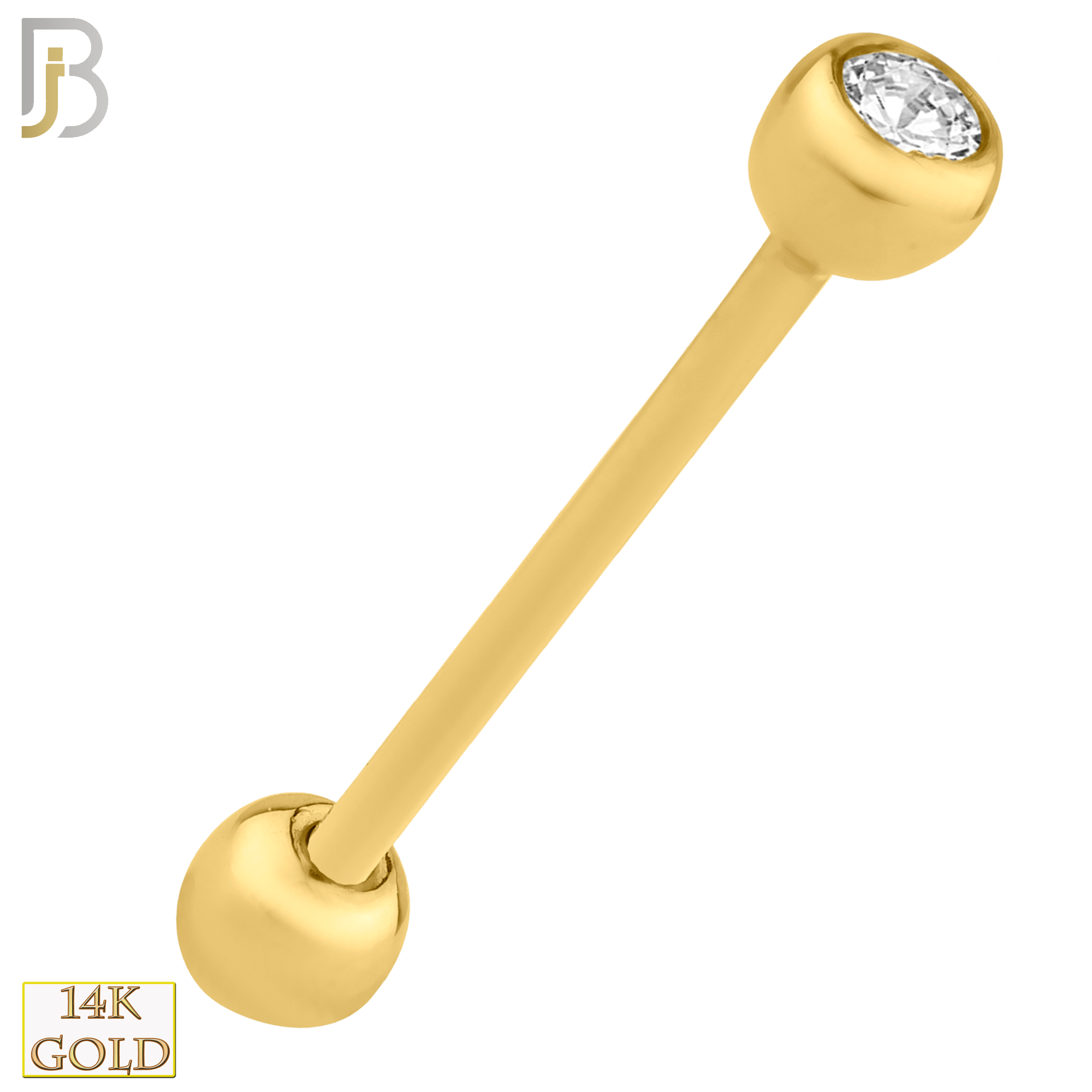 14-BB05YC14 - 14k Solid Gold Single Gem in Ball Setting Externally Threaded Industrial Barbell image