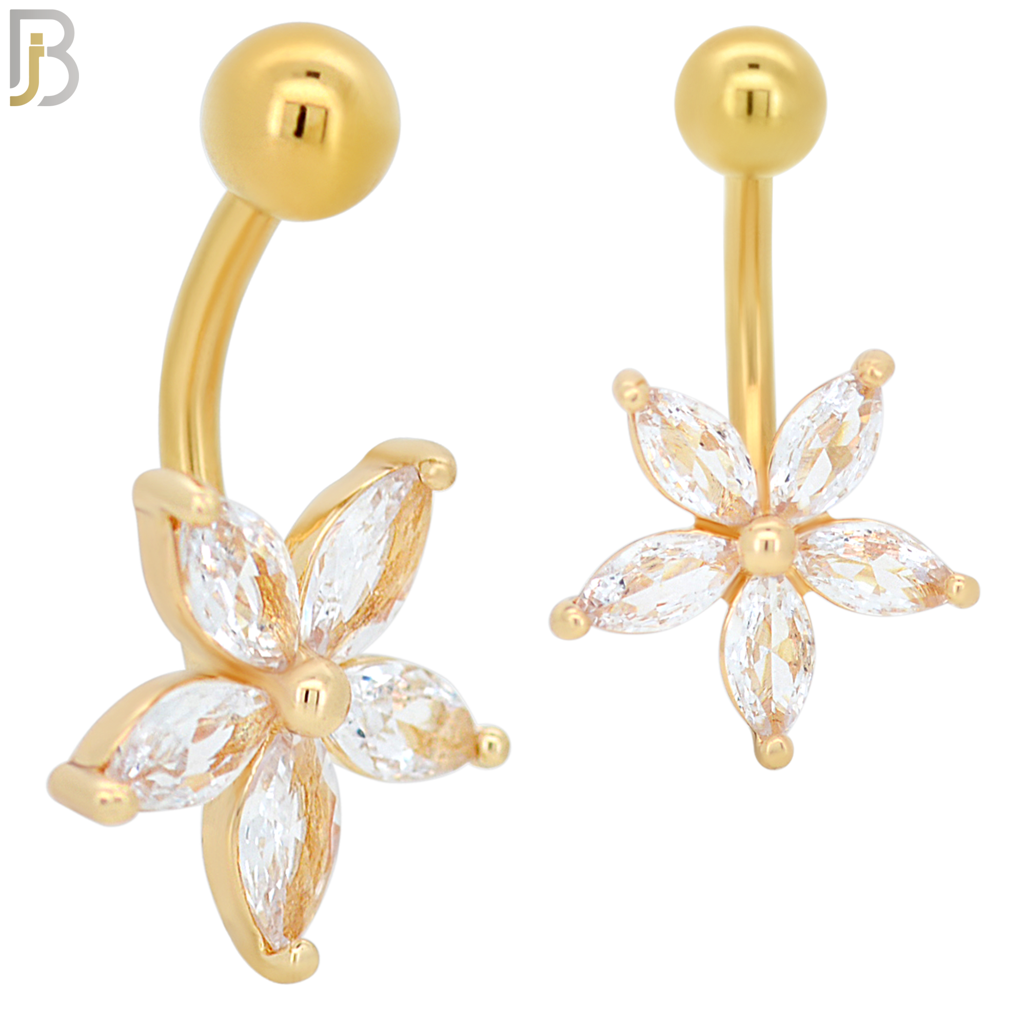 NB37 - 316L Stainless Steel Star Flower Zircon Banana Belly Navel Ring image 3