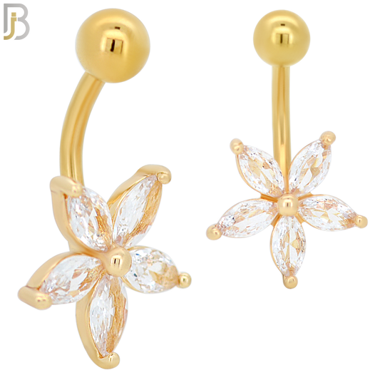 NB37 - 316L Stainless Steel Star Flower Zircon Banana Belly Navel Ring image 3