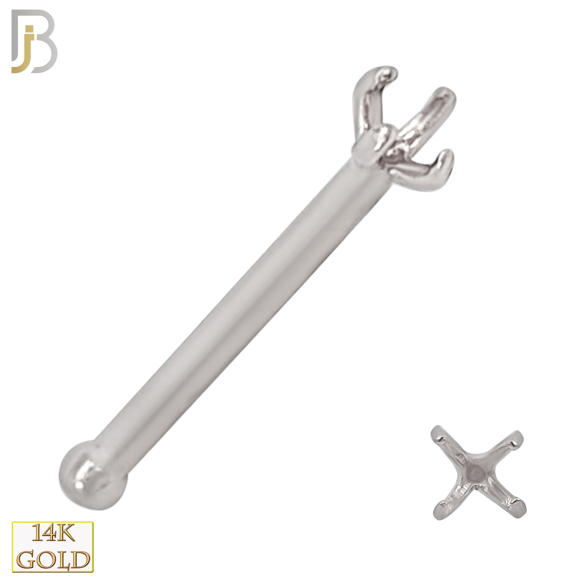 14-NR01W-20 - 20g Thickness 14k Solid White Gold Prong Setting Nose Bone Mounting Only image 1