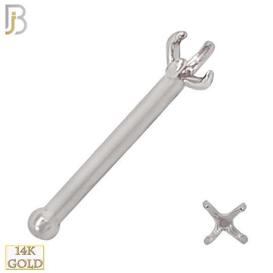 14-NR01W-20 - 20g Thickness 14k Solid White Gold Prong Setting Nose Bone Mounting Only image 1