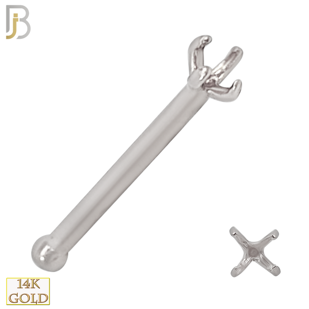 14-NR01W-20 - 20g Thickness 14k Solid White Gold Prong Setting Nose Bone Mounting Only image 1