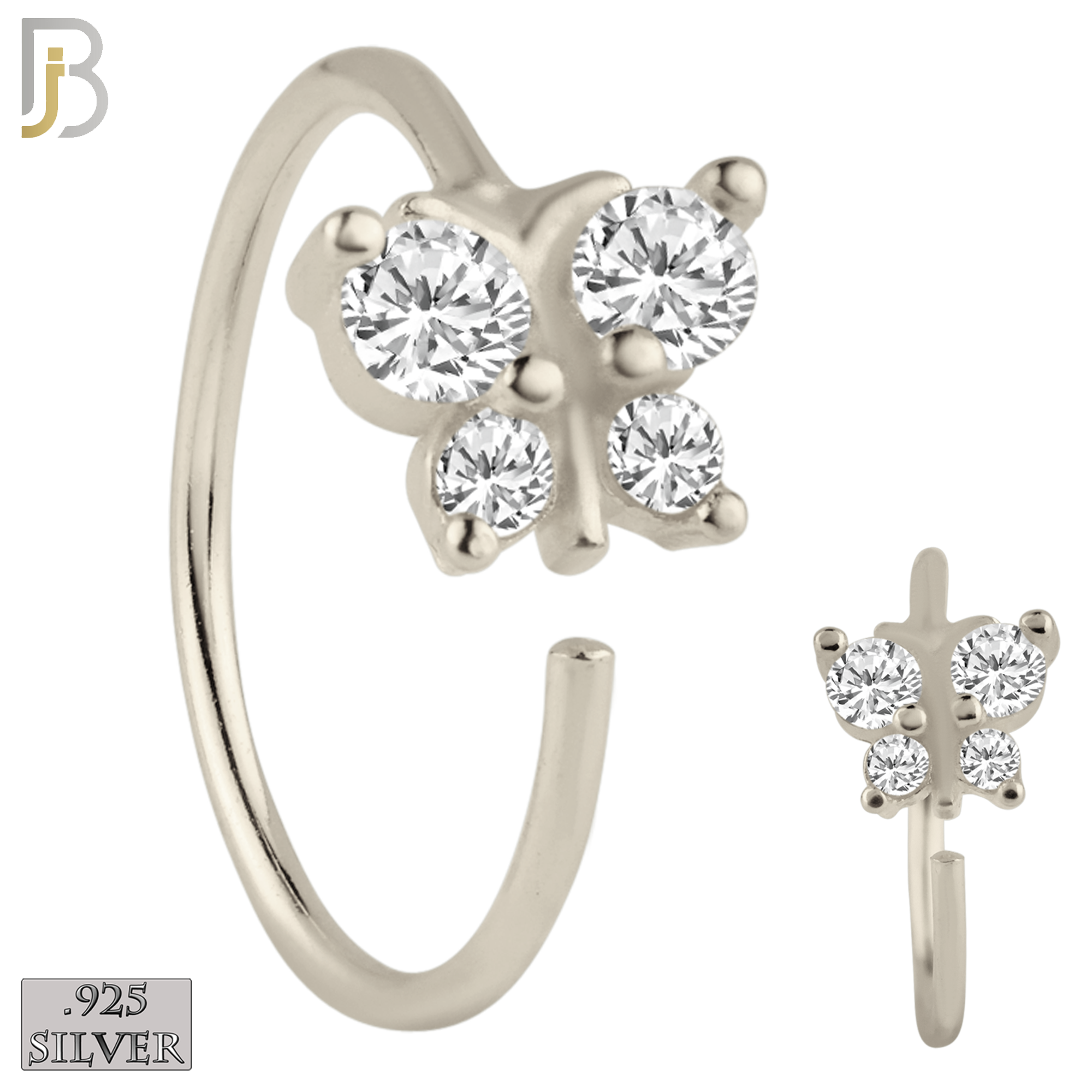 PK-CT9BT1- 925 Sterling Silver Three Styles Butterfly Nose Hoops - Pack of 60 image 1