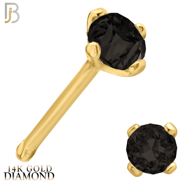 14-NR01DYK-20 - 20g-14k Yellow Gold Nose Bone with Black Diamond in Prong Setting image 2