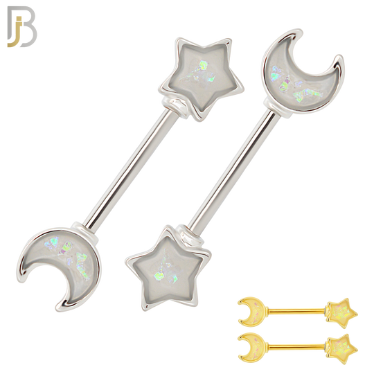 NP55 - 316L Surgical Steel Star and Moon Design Opalite Nipple Rings Pair image 0