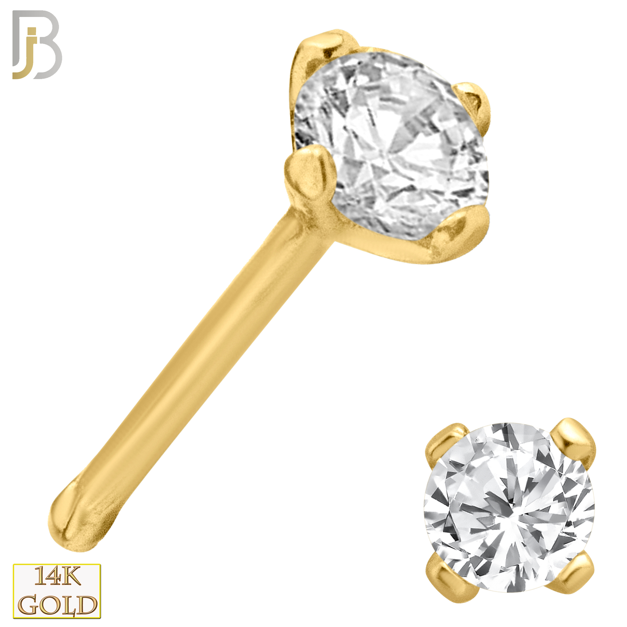 14-NR01D – 20g 14k Solid Gold Prong Setting  Round SI1 Real Diamond Nose Ring Bone image