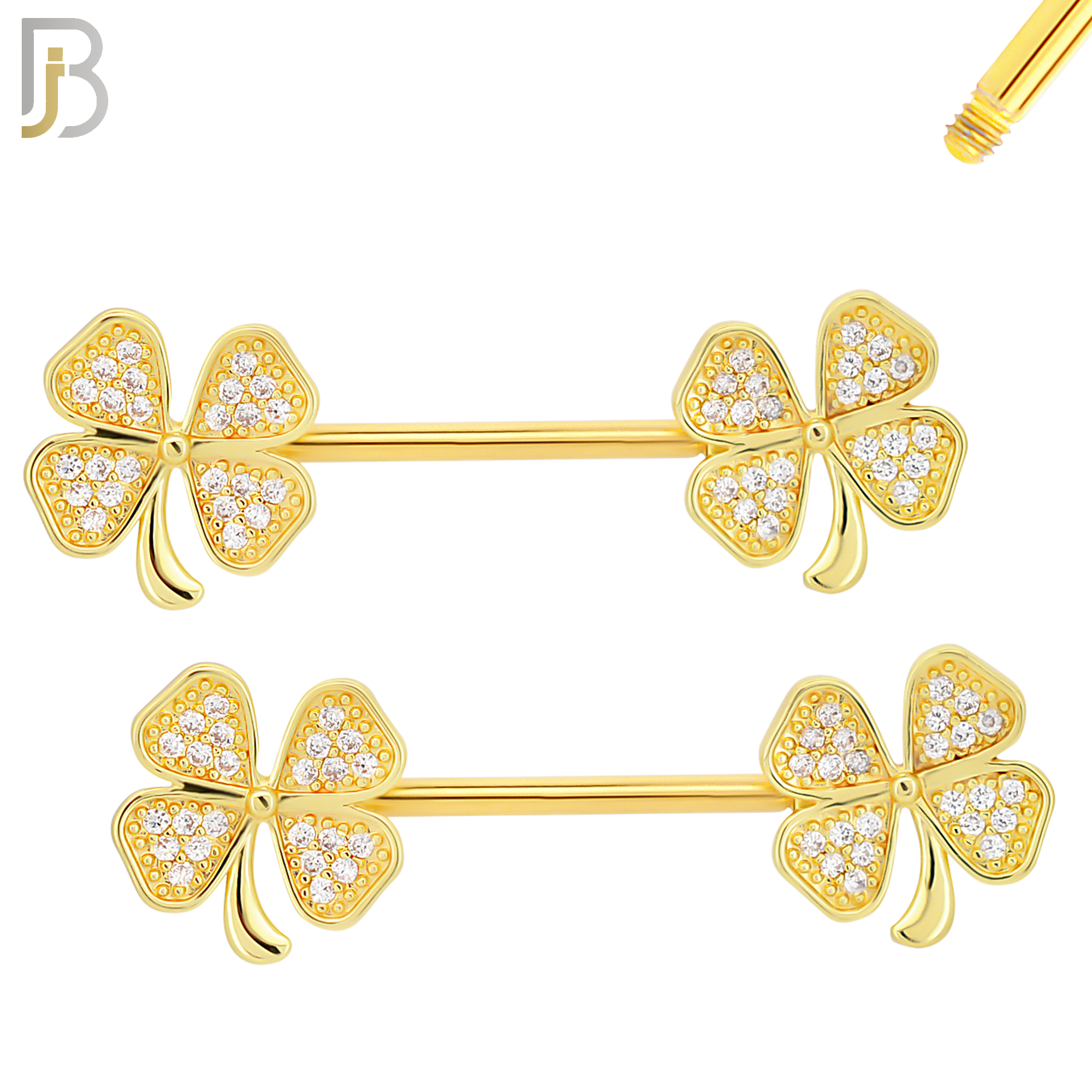 NP30 - 316L Surgical Steel Screw Flower Design with Zircon Nipple Ring Piercing  Pair image 3