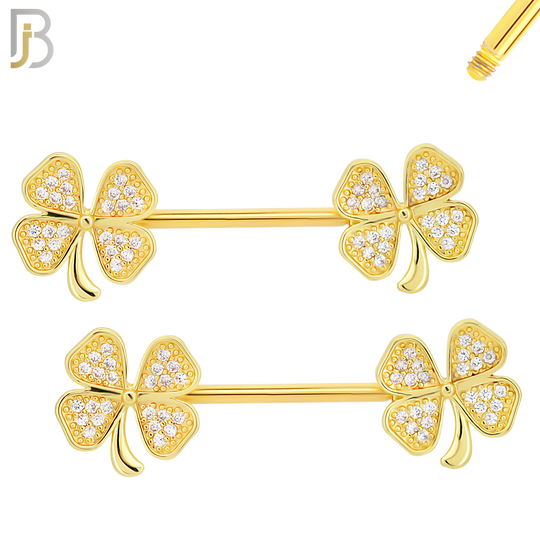 NP30 - 316L Surgical Steel Screw Flower Design with Zircon Nipple Ring Piercing  Pair image 3