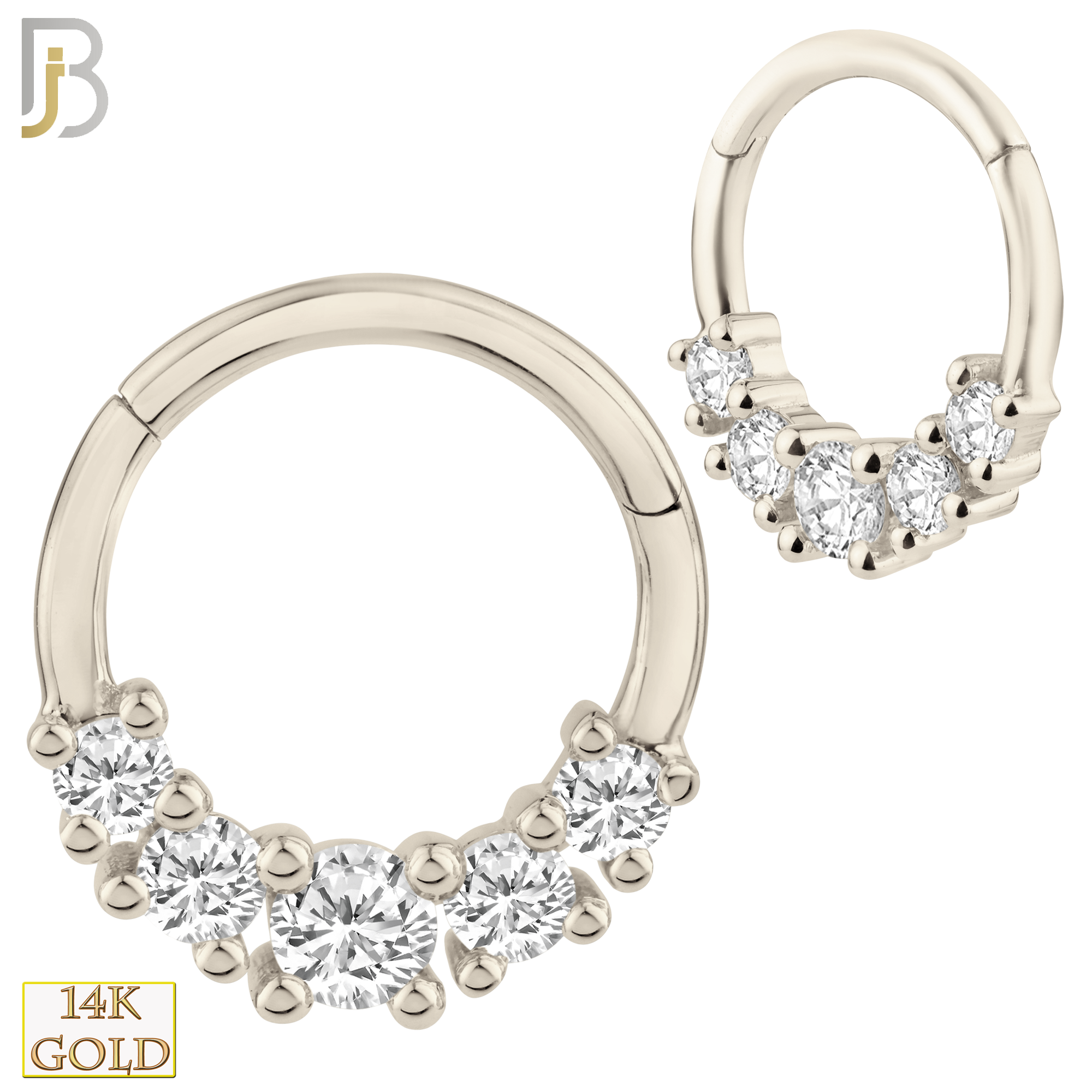 14-CT57 - 14K Solid Gold Hinged Hoops with Multi Zircon in Prong Setting image 1