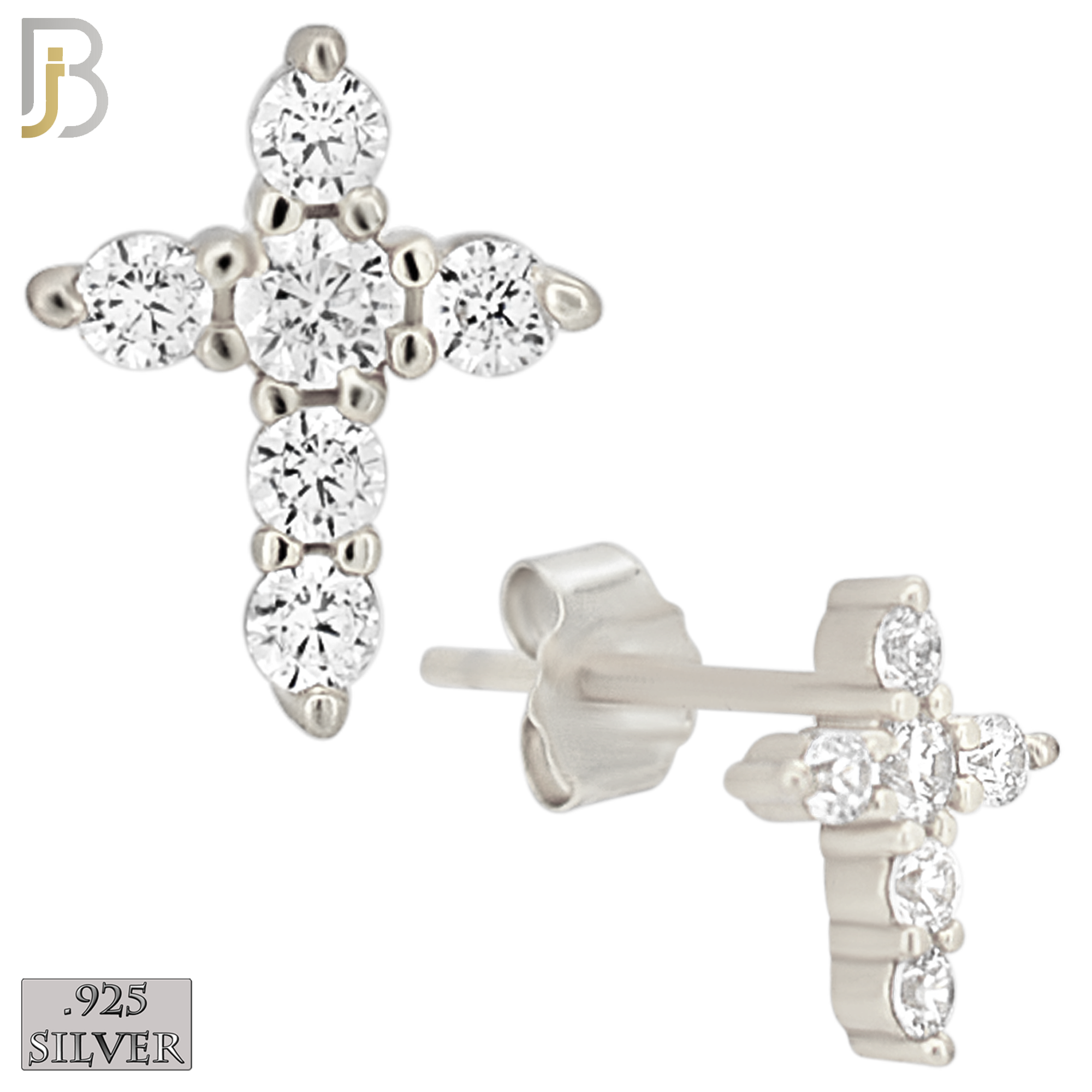 925-ES438 - 925 Sterling Silver Cross with Multi Zircon Push Back Stud Earring image 0