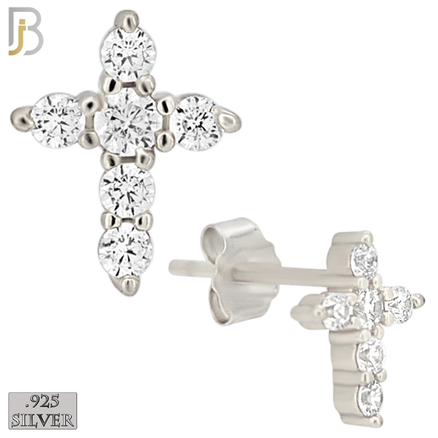 925-ES438 - 925 Sterling Silver Cross with Multi Zircon Push Back Stud Earring image 0