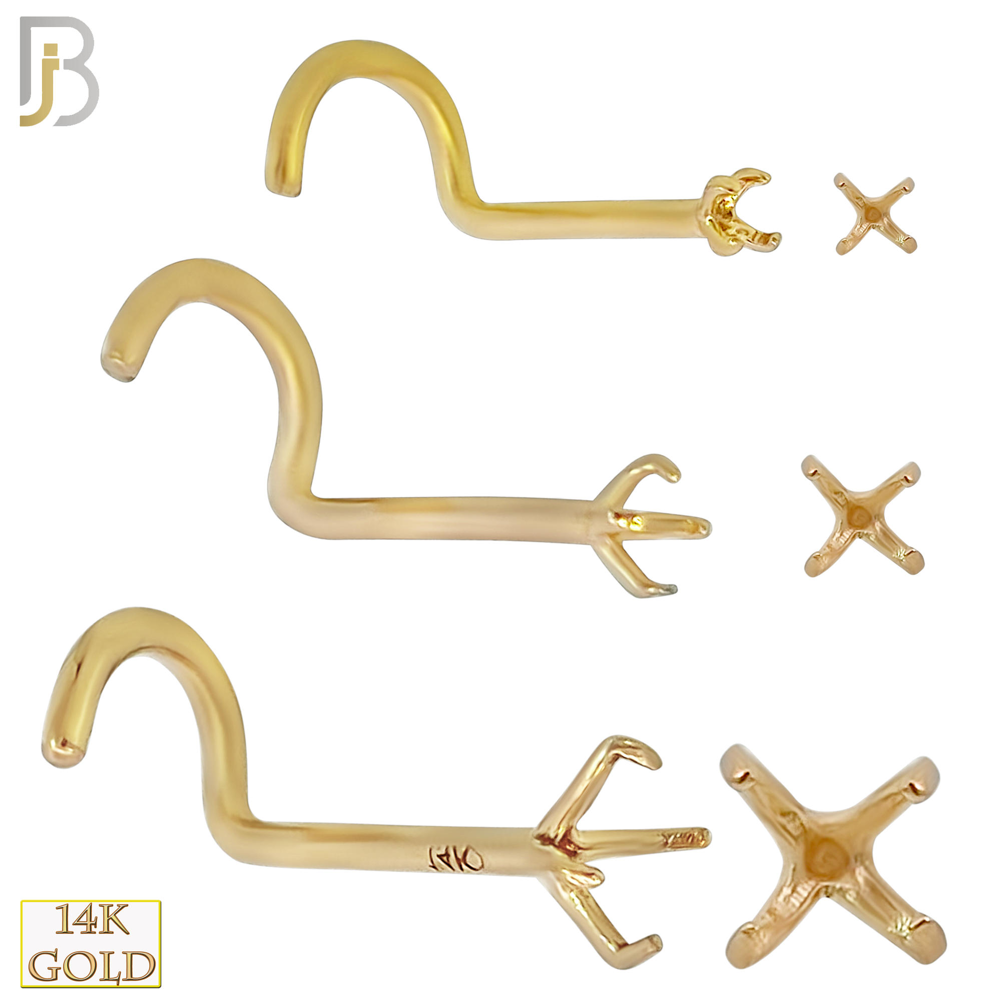 14-NR03Y-20 - 20g Thickness 14k Solid Yellow Gold Prong Setting Nose Screw, Cork Screw Mounting Only image 0