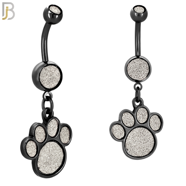 N004 - 316L Stainless Steel Dangling Dog Paw Print Sandpaper Design Belly Ring with 4mm Screw Ball image 3