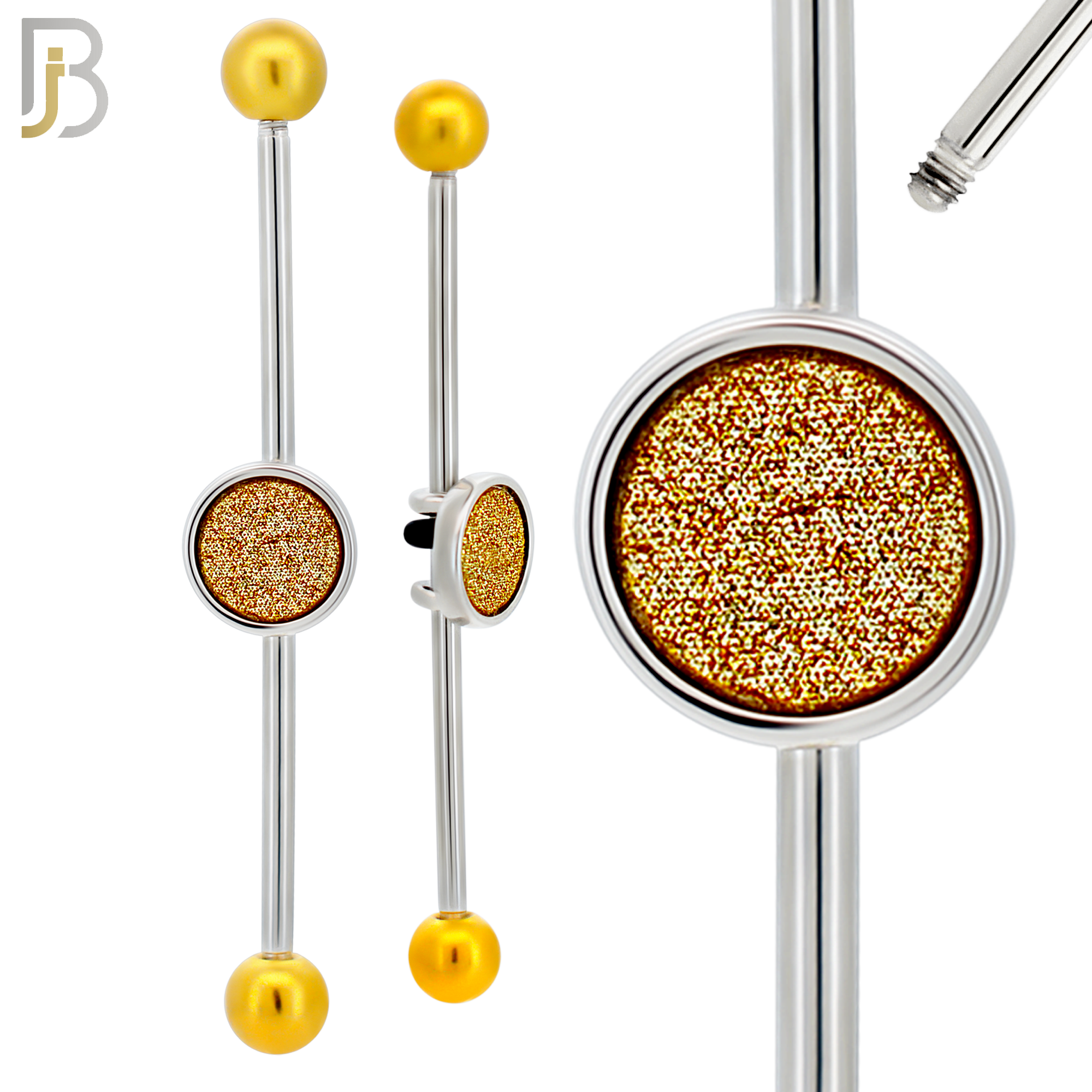 BB76 - 316L Surgical Steel Gold Sandpaper Medallion Industrial Barbell (PACK OF 4) image 4