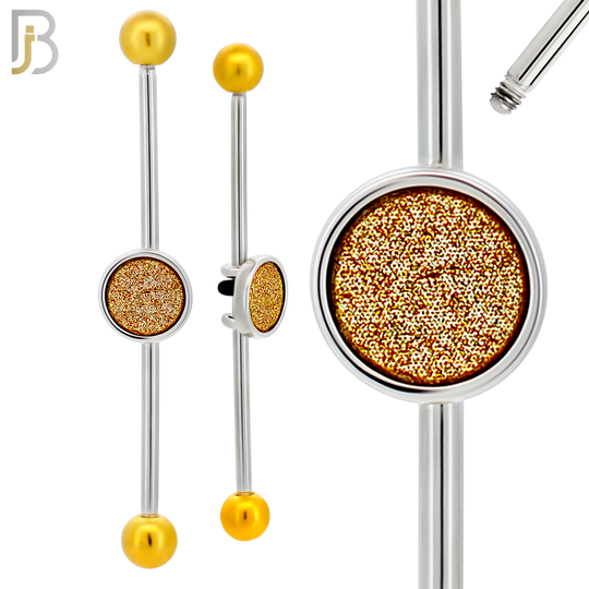 BB76 - 316L Surgical Steel Gold Sandpaper Medallion Industrial Barbell (PACK OF 4) image 4