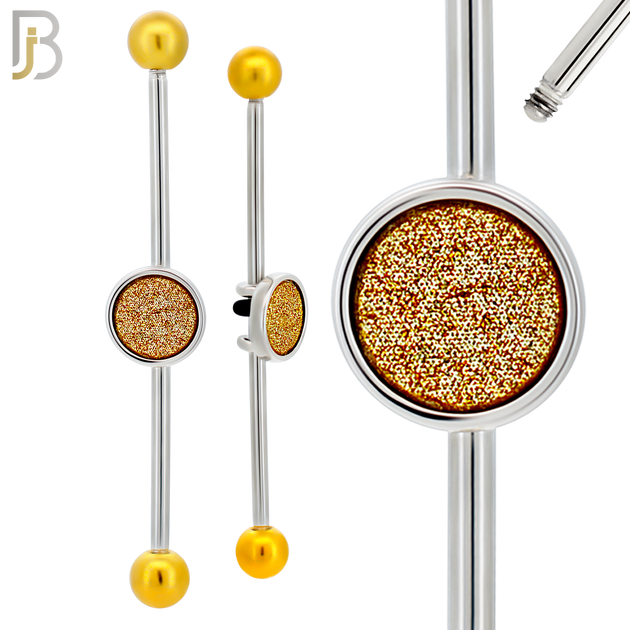 BB76 - 316L Surgical Steel Gold Sandpaper Medallion Industrial Barbell (PACK OF 4) image 4