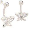 NB69 -  316L Stainless Steel Banana Belly Ring with Butterfly Design Cubic Zirconia image 1