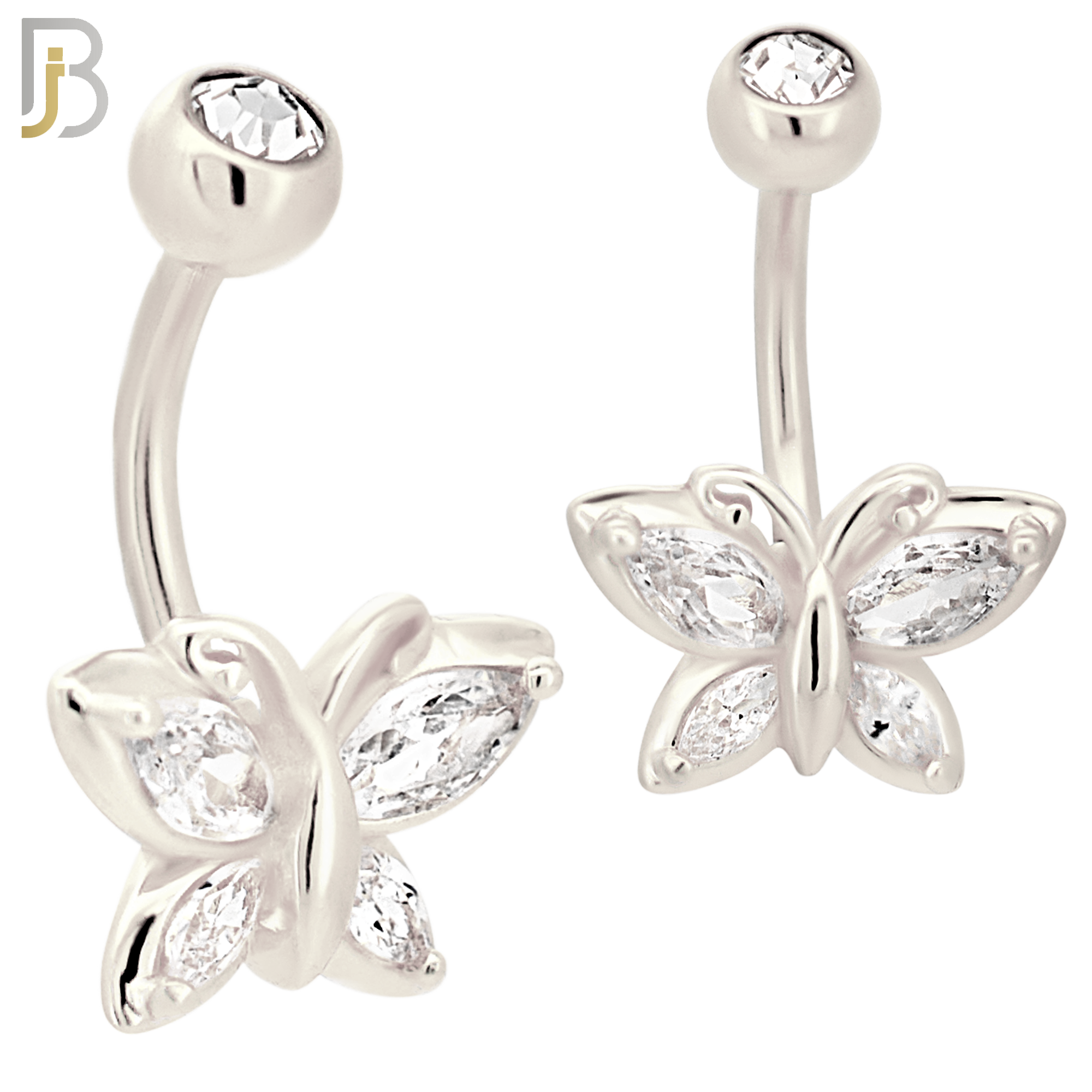 NB69 -  316L Stainless Steel Banana Belly Ring with Butterfly Design Cubic Zirconia image 1