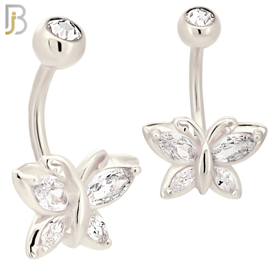 NB69 -  316L Stainless Steel Banana Belly Ring with Butterfly Design Cubic Zirconia image 1